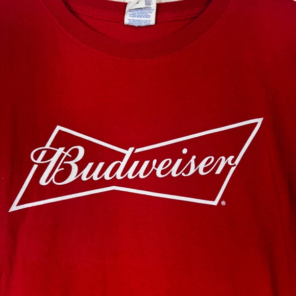 Jerzees T-Shirt Mens Size XL Red Budweiser Beer 100% Cotton Crew Neck - Picture 2 of 8